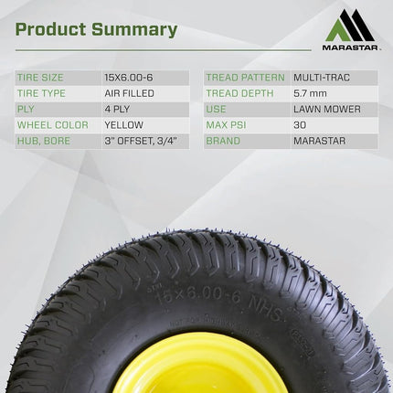 15x6.00-6" Front Tire Assembly Replacement for 100 and 300 Series John Deere Riding Mowers - 2 pack