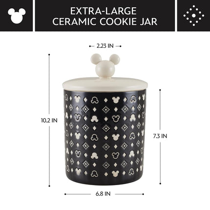 Disney Home Monochrome Extra Large Ceramic Canister/Food Storage Container/Cookie Jar, Airtight Lid, 12.8 Cup with a Mickey-shaped knob Lid - Black