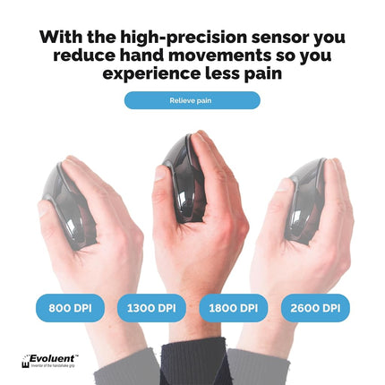 Evoluent VerticalMouse D Featuring Comfortable Handshake Position, Grooved Extended Lip Buttons, Thumb Buttons, Adjustable Pointer Speed With Indicators - Right Handed USB Wireless - Large