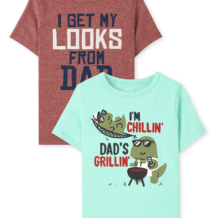 The Children's Place Paquete de 3 camisetas gráficas de manga corta para niña, de 3 años, con diseño de deportes/fútbol/dinosaurio en el volcán