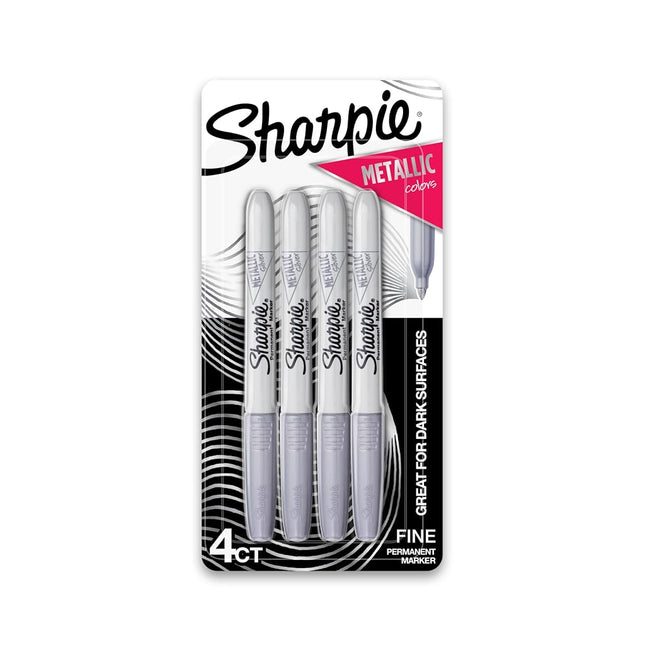 Sanford 39109PP Markers Sharpie Metallic Fine Point Permanent Marker, Silver, 4-Pack