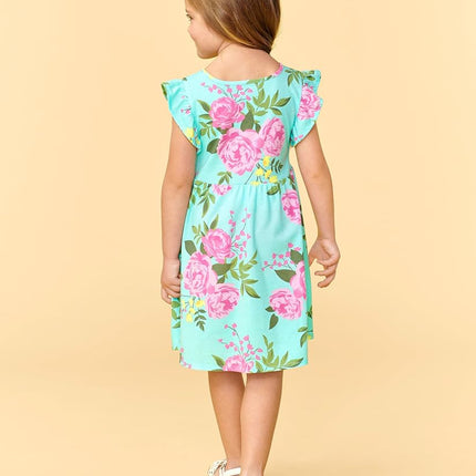 The Children's Place Baby One Size and Toddler Girls Short Sleeve Casual Dresses, Aqua Floral, 4T