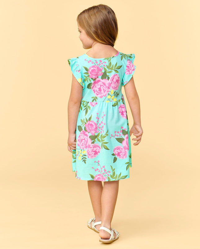 The Children's Place Baby One Size and Toddler Girls Short Sleeve Casual Dresses, Aqua Floral, 12-18 Months