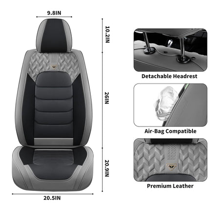 FLORICH Seat Covers Full Set,Leather Seat Covers, Front and Rear Seat Covers 5 Seats, Waterproof Car Seat Cushion Protector Accessories for Sedan SUV Pick-up Truck(Gray&Black, Full Set)