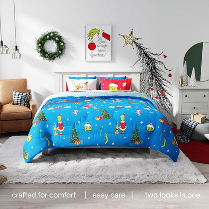 Franco Grinch by Dr. Seuss Holiday & Christmas Bedding Super Soft Comforter and Sheet Set with Sham, 7 Piece King Size (Official Dr. Seuss Product)