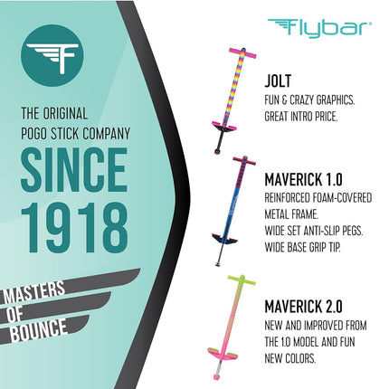 Flybar Maverick Pogo Stick for Kids Ages 5+, 40 to 80 Pounds, Perfect for Beginners, Easy Grip Handles, Anti-Slip Pegs, Outdoor Toys for Boys and Girls