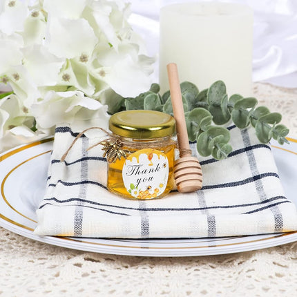 AuroTrends 1.5oz Mini Honey Jars with Dipper 30Pack, Glass Jars for Baby Shower Favors/Wedding Favors for Guests Bulk-Mini Canning Jars with Wooden Dippers/Bee Charms (1.5 fl.oz-30Pack)