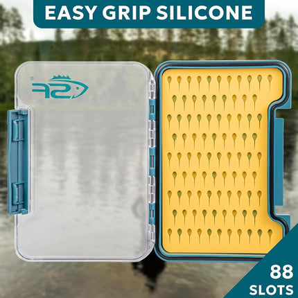 SF Slim Fly Fishing Box Thin Trout Flies Storage Box Plastic Clear Lid Yellow Silicone Waterproof Fly Fishing Box Small