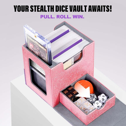 Kabinka Commander Deck Box for MTG with Metal Emblem, Card Deck Box with Dice Tray, Holds 100 Double-Sleeved Cards for TCG/PTCG, Cards Storage Case with 35PT Magnetic Card Holder (Pink& Purple, Lotus)