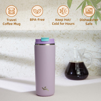 Konokyo Tumbler with Lid, 16 oz Travel Coffee Mug Double Wall Vacuum Stainless Steel Thermal Metal Cup Insulated Water Bottle,Lavender