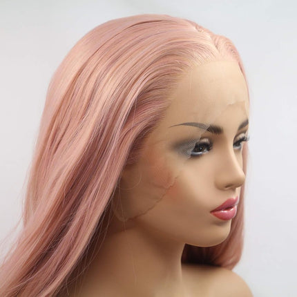 Xiweiya peach red Wigs For Women Rosie Whiteley Hairstyle Rose Gold Pastel Pink Wig Girls Synthetic Lace Front Wig With Heat Resistant 24 inch