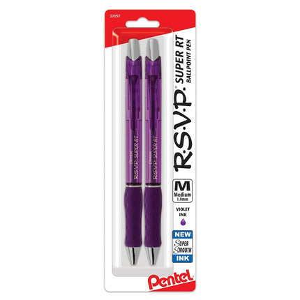 Pentel RSVP Super RT Ballpoint Pen, (1.0mm) Medium Line, Violet Ink, 2-Pk - BX480BP2V