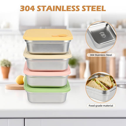 4 Pack Stainless Steel Sandwich Containers, 20oz Reusable Metal Lunch Boxes with Leakproof Silicone Lids, Durable BPA-Free Food Storage Containers for Meal Prep, Fruits, Snacks, Salad, Travel & Lunch