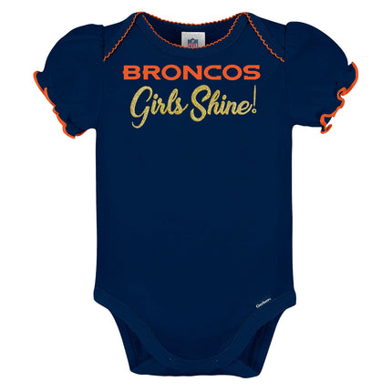 NFL Denver Broncos - Pack de 3 bodys para bebé niña, color del equipo, 18 meses