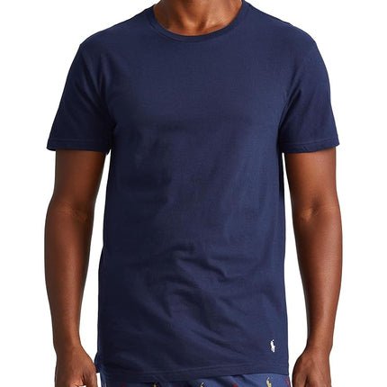 POLO RALPH LAUREN Men's Big & Tall Classic Fit Cotton Crew Undershirt 3-Pack, White/Surf Blue, Surf Blue/White, Cruise Navy/White, S