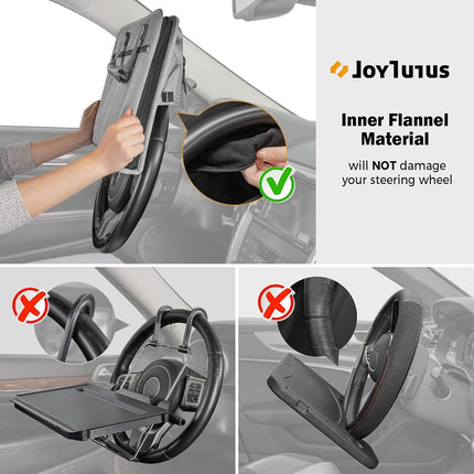JOYTUTUS 3 in 1 Steering Wheel Eating Tray (Gray), Car Back Seat Laptop Desk, Multifunctional Office Bag, Car Work Table for Writing, Car Organizer for Kids, Commuters, Family