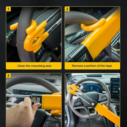 SEALIGHT Car Steering Wheel Lock with 2 Keys Car Double Hooks & Heavy Duty Car Club Steering Wheel Lock Adjustable Antitheft Locking Devices for Cars Truck Van SUV