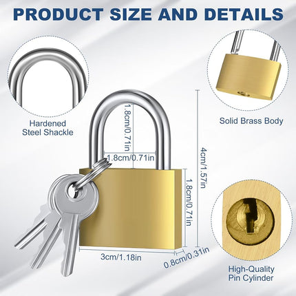 Yaocom 24 Pcs Solid Brass Keyed Padlock, Small Yellow Gym Lock, Strong Padlock with Same Key for Luggage Toolbox (30mm 1-3/16'')