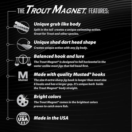 Kit Néon Trout Magnet Leland Lures 87659 - 70 corps de grub et 15 hameçons taille 8.