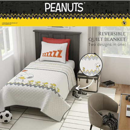 Franco Peanuts 75th Anniversary Snoopy & Woodstock Bedding Super Soft Cozy 3 Piece Full/Queen Coverlet Quilt and Sham Set, (Official Peanuts® Product)
