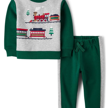 The Children's Place baby-boys And Toddler Sweatshirt and Sweatpant 2 Piece Outfit, Sprucshad Train Cargo, 6-9 Months