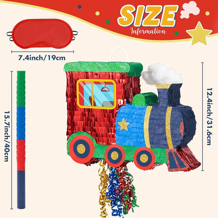 WERNNSAI Train Piñata - Train Themed Piñata with Pull String, Stick and Blindfold, for Birthday Decorations Party Supplies Carnivals Games Supplies (16.5"x12.4"x3")