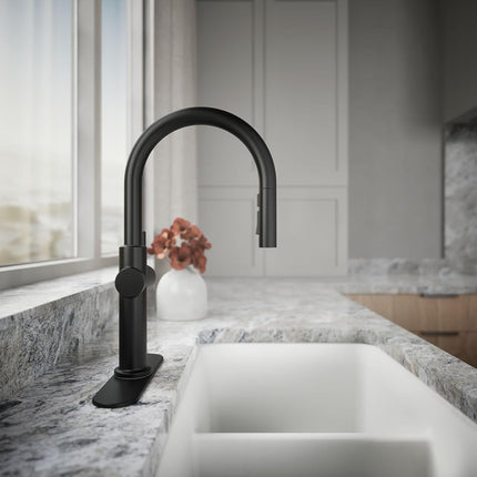 Kohler 22972-BL Crue Kitchen Sink Faucet with Pull Down Sprayer, Matte Black
