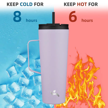 Konokyo Insulated Tumbler with Handle and Straw, 26 OZ Travel Coffee Mug Stainless Steel Cup Metal Water Bottle,Taro