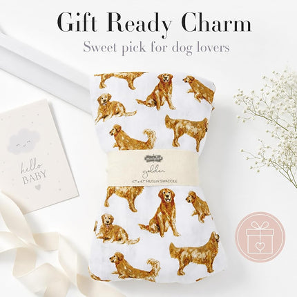 Mud Pie Golden Retriever Print Muslin Baby Swaddle Blanket, 47" x 47"
