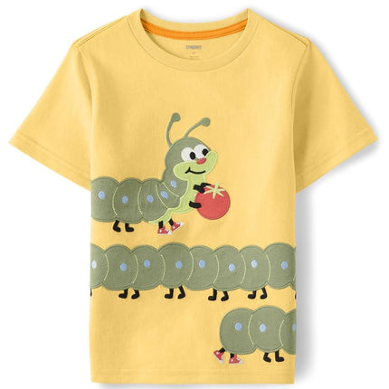 Camisetas de manga corta bordadas con gráficos de primavera y verano para niños y pequeños de Gymboree, Gold Catepillar, 10