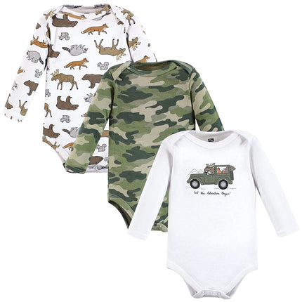 Hudson Baby unisex-baby Cotton Long-sleeve Bodysuits, Animal Adventure 3-pack, Preemie