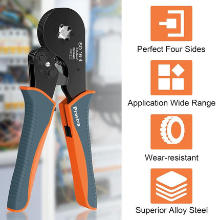 Wire Crimping Pliers, Preciva Four-Side Crimping Tool Ferrule AWG 28-5 (0.08-16mm²) Terminal Crimper for Wire Terminal Cables