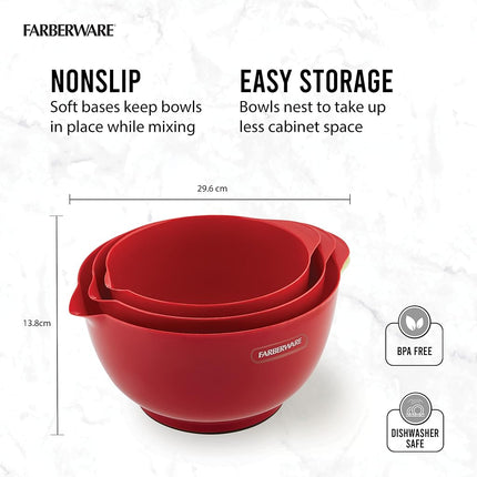 Farberware Classic Plastic Mixing Bowls, Red Set of 3