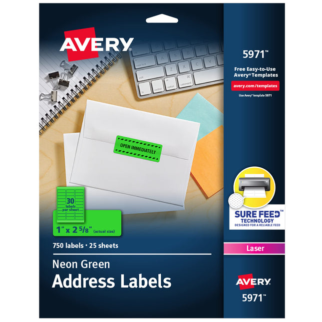 Avery Neon Address Labels with Sure Feed for Laser