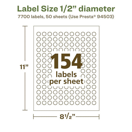 Avery EcoFriendly Matte White Recycled Round Labels, 0.5" Diameter, Print-to-The-Edge, Matte White Labels, Permanent Adhesive, Laser/Inkjet Printable, 7,700 Total
