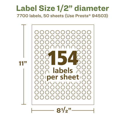 Avery EcoFriendly Matte White Recycled Round Labels, 0.5" Diameter, Print-to-The-Edge, Matte White Labels, Permanent Adhesive, Laser/Inkjet Printable, 7,700 Total