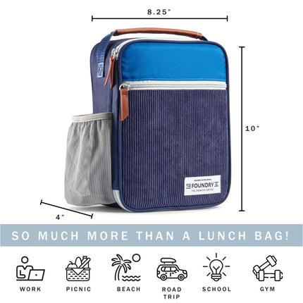 Foundry by Fit + Fresh, Thayer Insulated Lunch Bag, Reusable Lunch Box & Soft Mini Cooler Bag, Perfect for School, Work, Picnics & More, Corduroy Blue