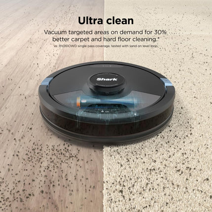SHARK RV2620WD AI Ultra Robot Aspiradora y Trapeadora con Navegación Matrix Clean, Tecnología CleanEdge, Perfecta para Pelo de Mascotas, Alfombras, Suelos Duros, Compatible con Alexa, Negro/Moca
