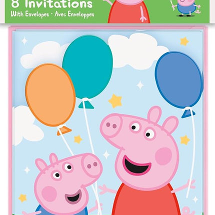 Unique Delightful Multicolor Peppa Pig Rectangular Paper Cards Invitations - 8 Count, Stylish & Eye-Catching Design - Perfect for Kids' Parties