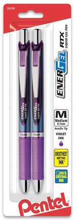 Pentel Gel Ink Pen, EnerGel RTX Retractable Gel Pen, 0.7mm, Needle Tip, Violet Ink, 2 Pack (BLN77BP2V)