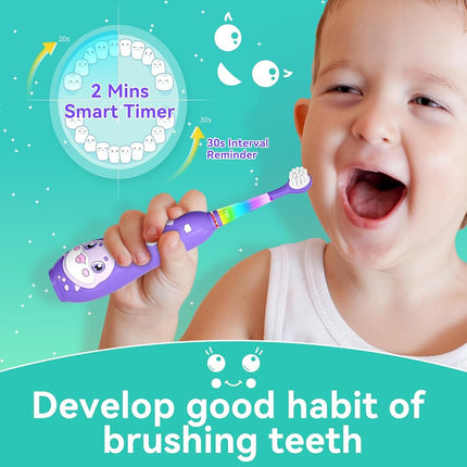 SEAGO Kids Electric Toothbrushes Rechargeable for Toddler with Magnetic Charging, LED Observing Light, 8 Toothbrush Heads for Ages 2-4-6 Boys Girls (Purple)