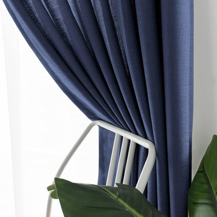 Melodieux Cortinas semitransparentes azul marino de 274 cm de largo para sala de estar, dormitorio, cortinas de gasa rústicas extra largas con aspecto de lino y ojales, 132 x 274 cm (2 paneles)