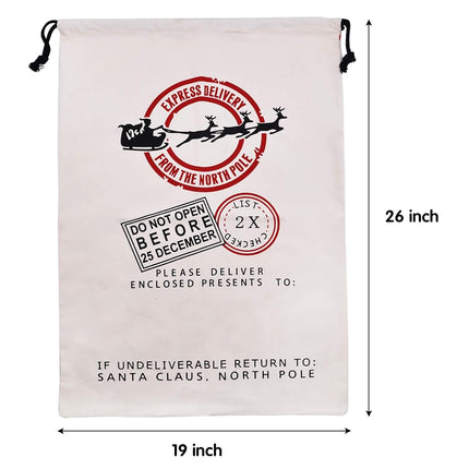 JOYIN 3 PCS Christmas Large Canvas Gift Bag 26" x 19", Drawstring Santa Burlap Sack Reusable Personalized Cloth Pouch for Xmas Presents Package, Party Supplies, Hoilday Decoration, Black&White&Red