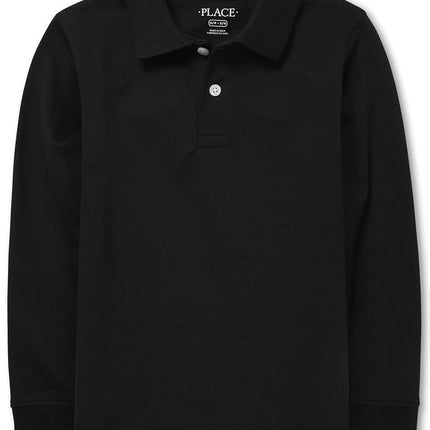 Polo à manches longues en piqué The Children's Place pour garçons, Noir, XXL