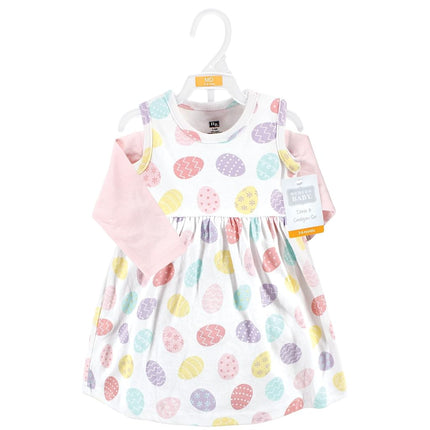 Conjunto de vestido y cárdigan de algodón Hudson Baby para niñas, diseño de huevos de Pascua, 18-24 meses