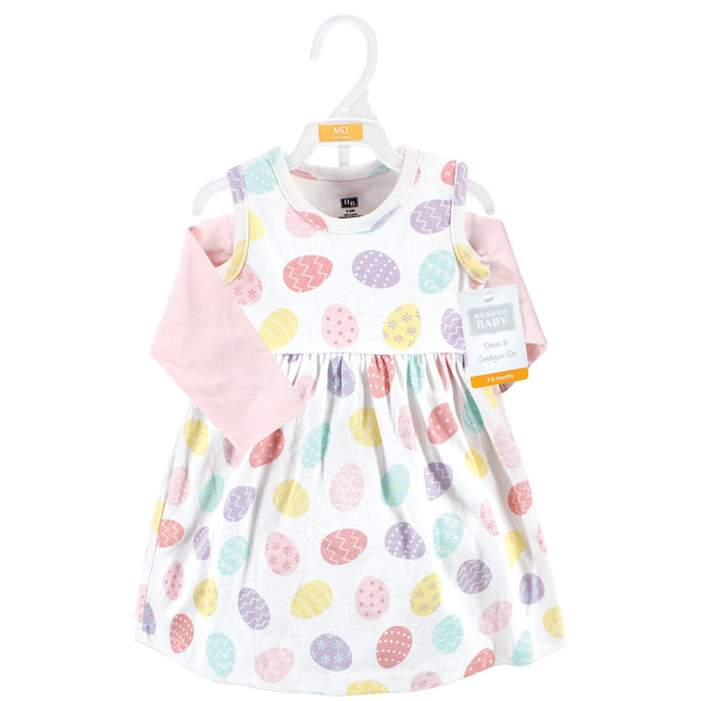 Hudson Baby Baby Girls' Cotton Dress and Cardigan Set, Easter Eggs, 0-3 Months