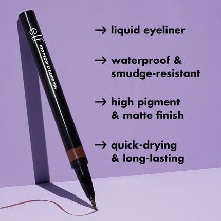 e.l.f. Intense H20 Proof Eyeliner Pen, Smooth, Precise, Defines, Enhances, Intensifies, Waterproof, Black, Smudge-Proof 0.7 ml, 1 Count (Pack of 1)