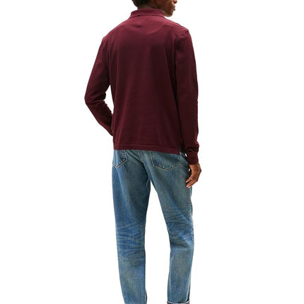 Tommy Hilfiger Mens Long Sleeve Polo Shirts in Regular Fit with Stretch and Organic Pique Cotton, Deep Burgundy, S