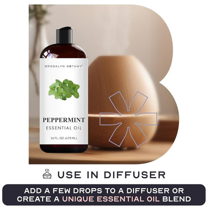 Brooklyn Botany Peppermint Essential Oil - Huge 16 Fl Oz - for Candle Making, Soap Making, Diffusers, and Aromatherapy