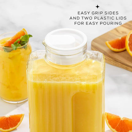 68oz Glass Pitcher with Lid (2 Lids) - Rectangle Beverage Serveware and Storage Container for Hot or Cold. Kool Aid Lemonade Pitcher, Water Containers, 2 Quart